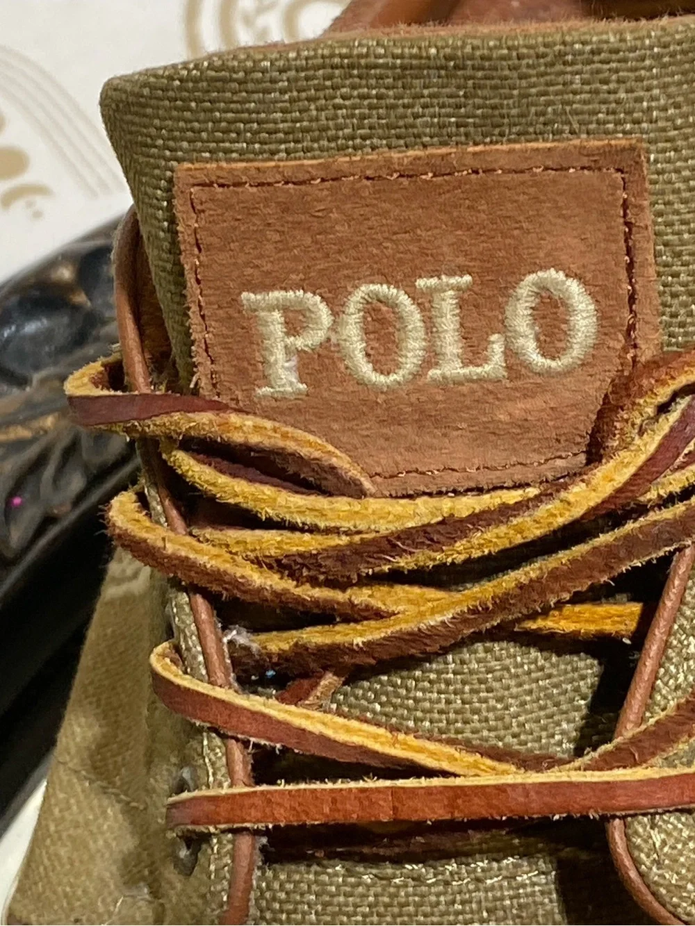 Ralph Lauren Olive Canvas Low-Top Sneakers with Brown Trim